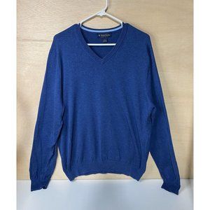 Brooks Brothers Men's V-Neck Supima Cotton Pullover Sweater - Blue, Size Large